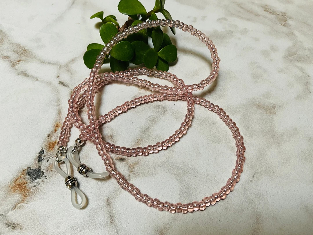 BUBBLY ROSE Transparent Blush Pink Beaded Eyeglass Chain | Etsy (US)