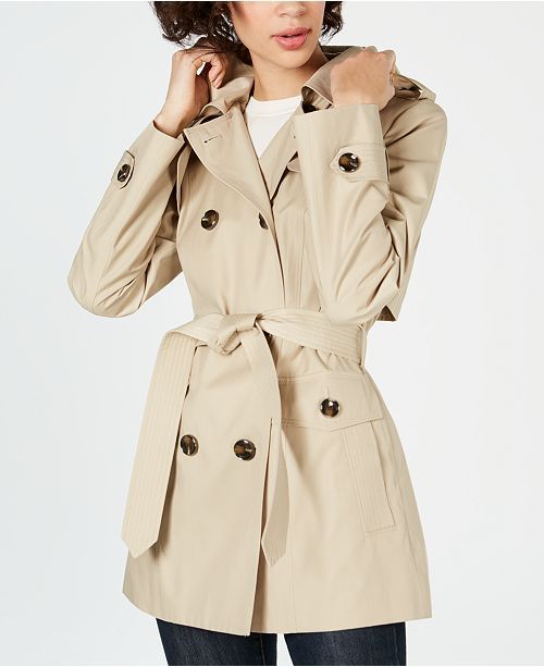 Hooded Double-Breasted Water-Repellent Trench Coat | Macys (US)