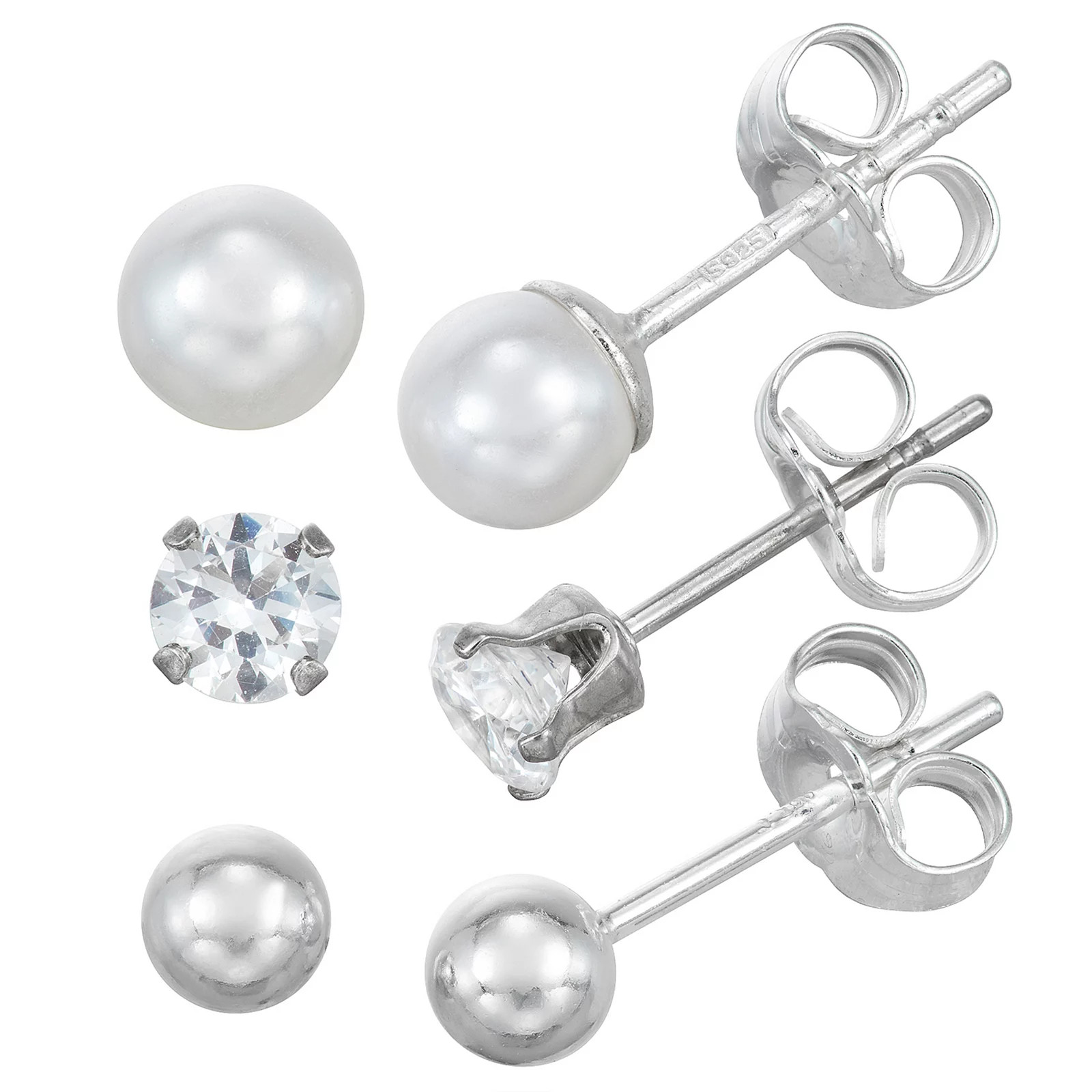 Charming Girl Sterling Silver Crystal & Faux Pearl Earring Set, Women's, White | Kohl's