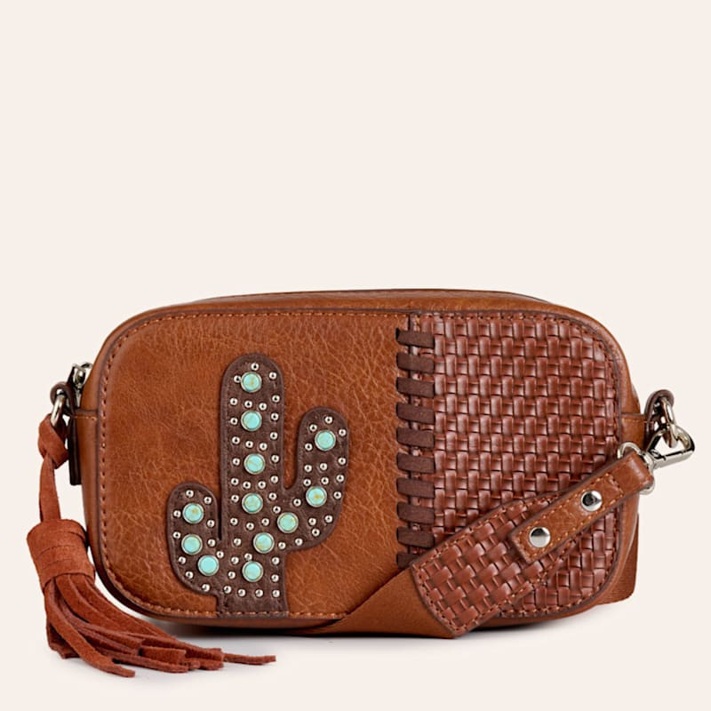 Catchfly Brown & Turquoise Cactus Crossbody Camera Bag | Cavender's