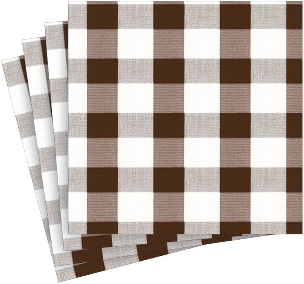Gingham Paper Cocktail Napkins in Chocolate - 20 Per Package | Amazon (US)