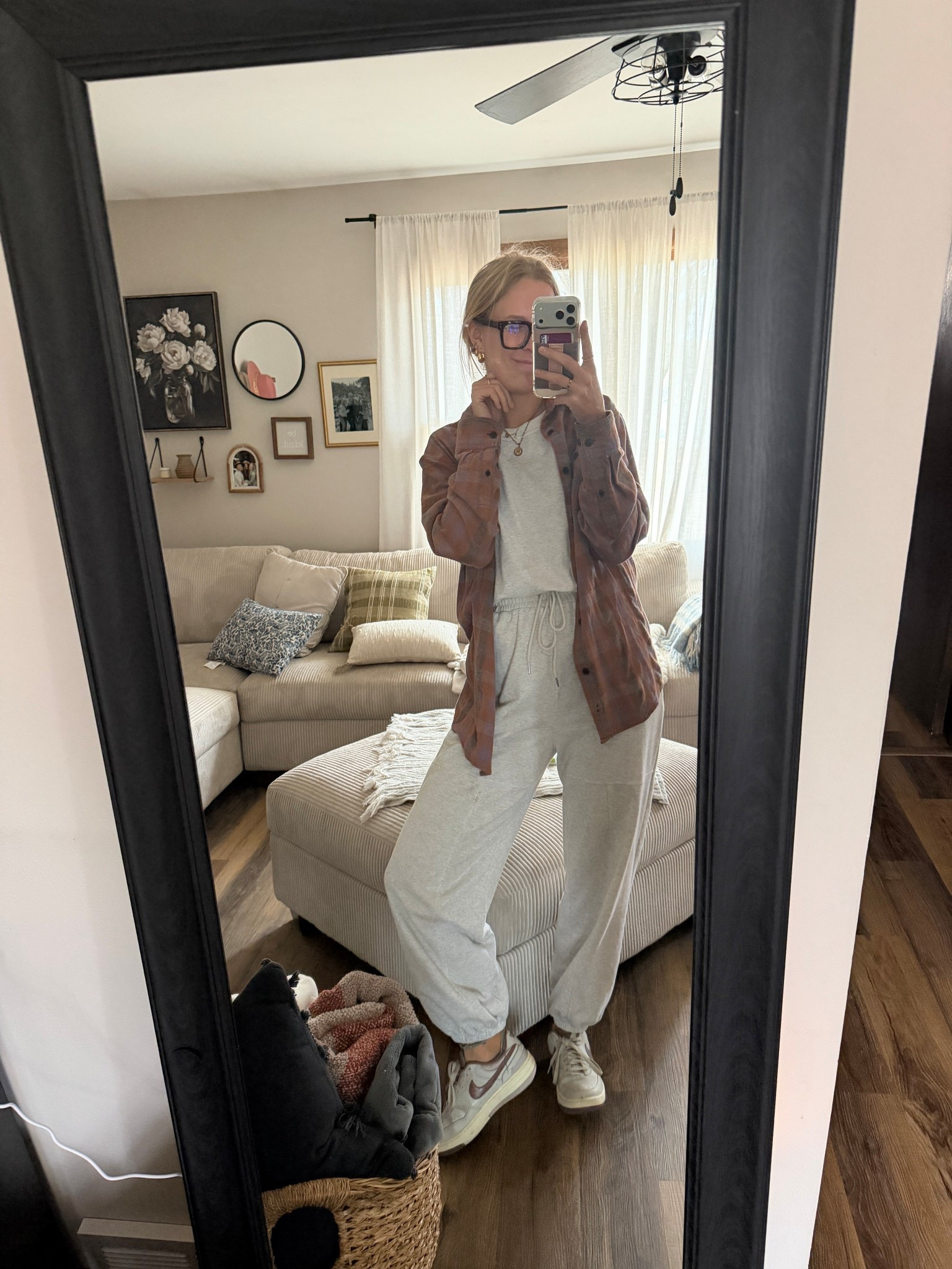 Wednesday’s wfh & coffee shop outfit — 03.04.26 💜☕️

Medium in Amazon jumpsuit (a tad loose so could have done a small for a more fitted look)
Medium in flannel (from Lily’s but linking some other options)
Size 8 in Nike sneakers

Amazon jumpsuits, Amazon finds, Amazon style, Amazon fashion, Amazon deals, Nike sneakers, purple Nike sneakers, casual outfits, comfy outfits, jumpsuits with sneakers outfits, outfit of the day, coffee shop outfits

#LTKSaleAlert #LTKOver40 #LTKootd