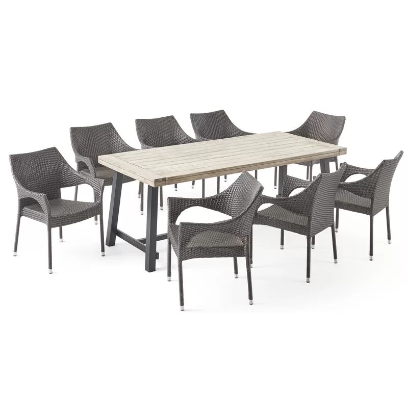 Light Gray/Gray/Black Baek Outdoor 9 Piece Dining Set | Wayfair North America