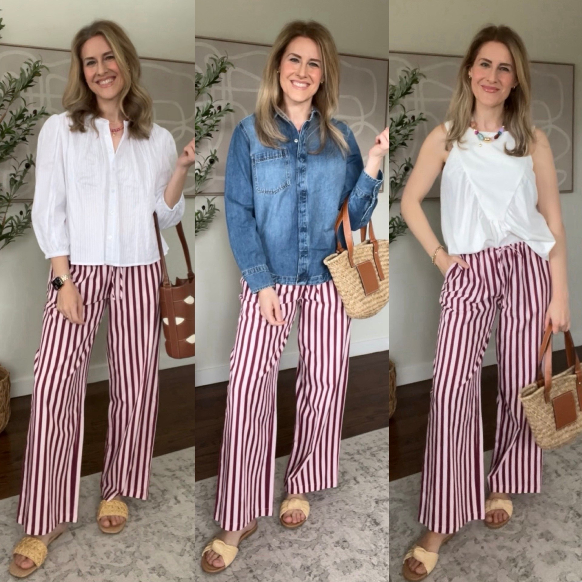 Walmart beach pants three ways. I went up a size to a medium in the pants. #walmartfashion 