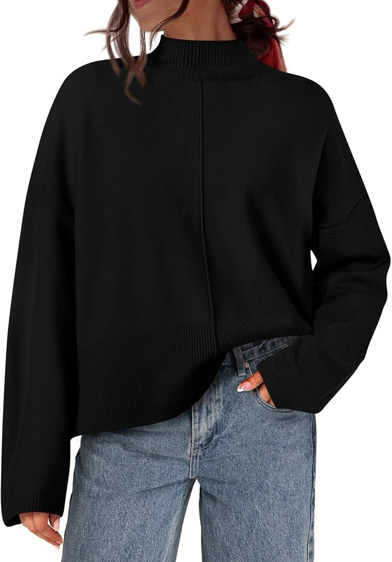 PRETTYGARDEN Womens Sweaters Fall 2024 Long Sleeve Ribbed Knit Pullover Loose Mock Neck Lightweig... | Amazon (US)