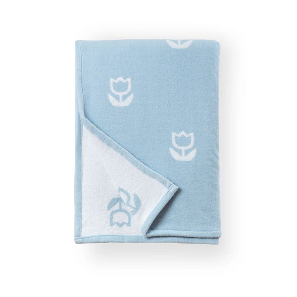 Coastal Throw Blanket, Tulips Floral with Piping, Baby Blue, 50"x68" | Hofdeco