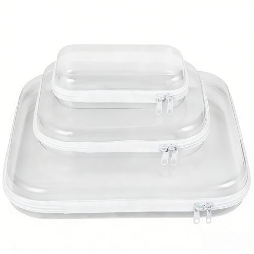 Hikerty 3-Pack Clear Hard Plastic Zipper Cases, Crush‑Resistant Transparent Organizer Pouches for Travel Toiletries, Makeup, Electronics Cables, Snacks and Toy Storage (Small, Medium, Large) | Amazon (US)