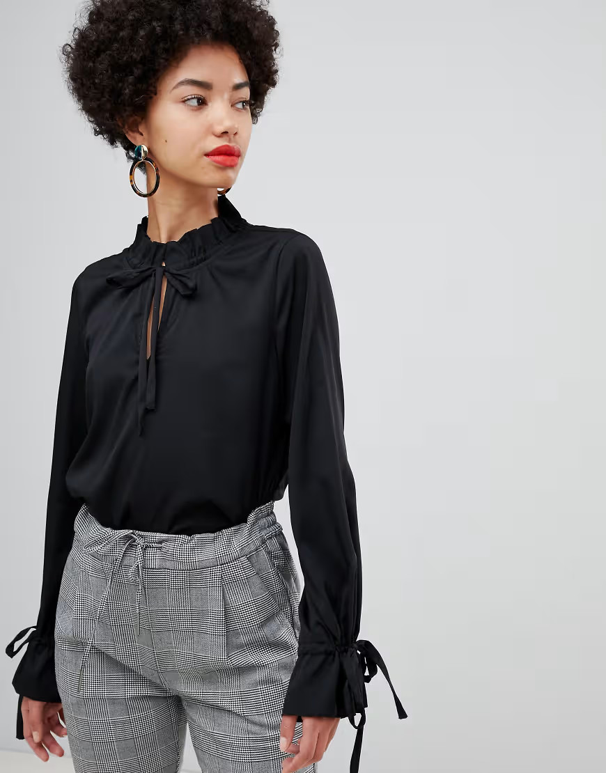 Vero Moda keyhole tie neck blouse-Black | ASOS (Global)