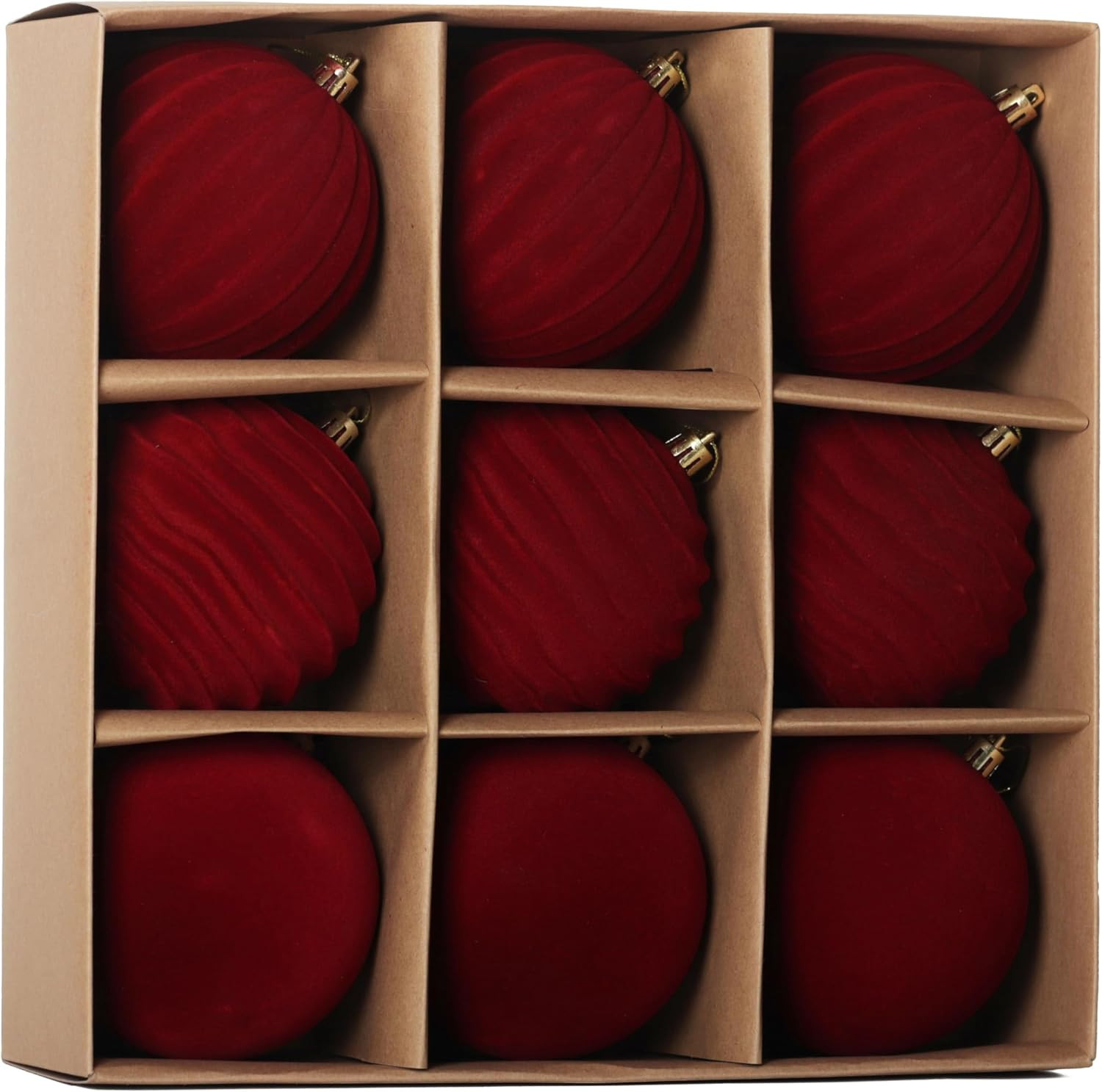 4In Red Velvet Christmas Ornaments Set,9pcs Burgundy Flocked Ornaments Ball | Amazon (US)