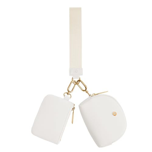 KeyChain Wallet Wristlet Wallets For Women Mini Zip Dual Pouch Wristlet (white+gold) | Amazon (US)