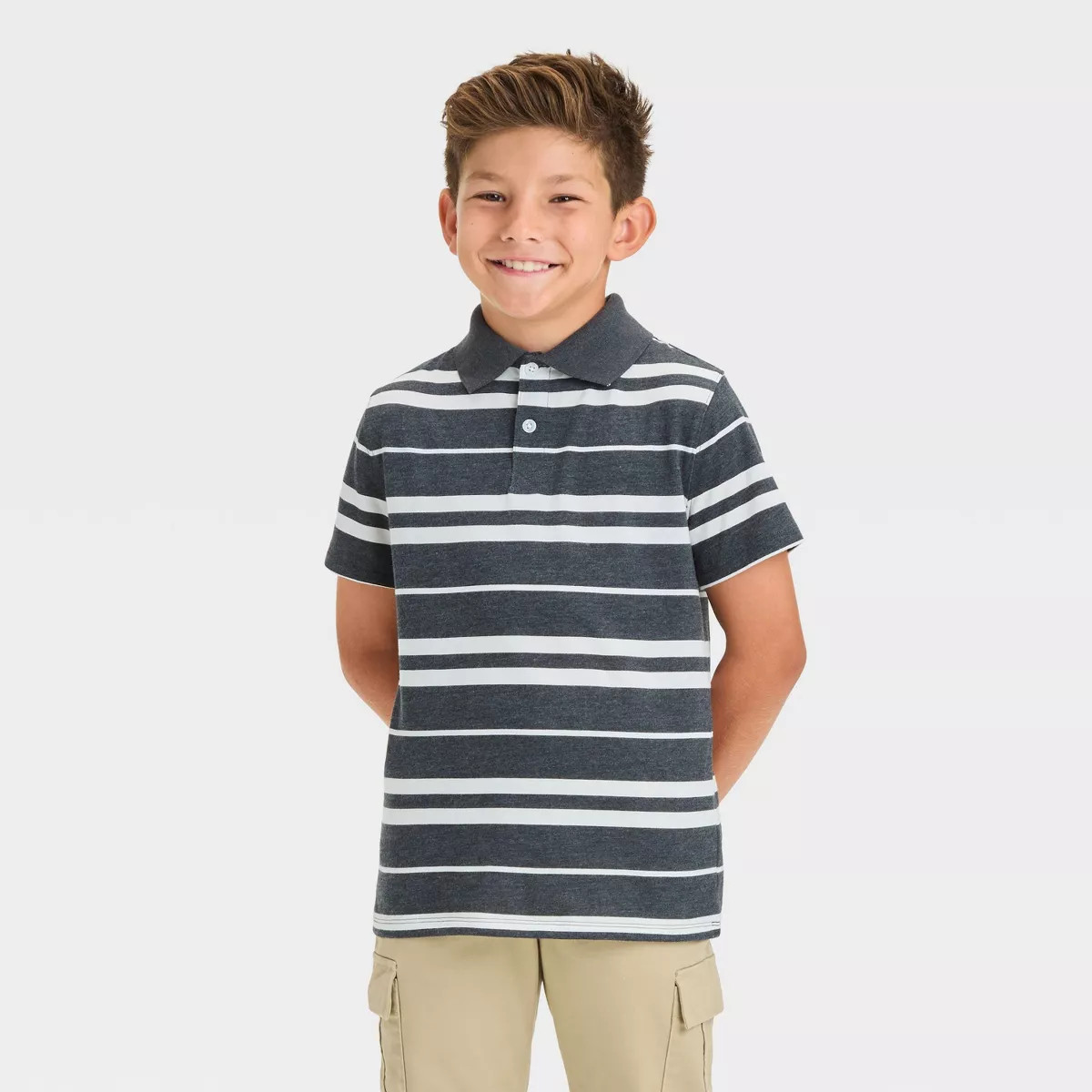 Boys' Short Sleeve Striped Polo T-Shirt - Cat & Jack™ Black | Target