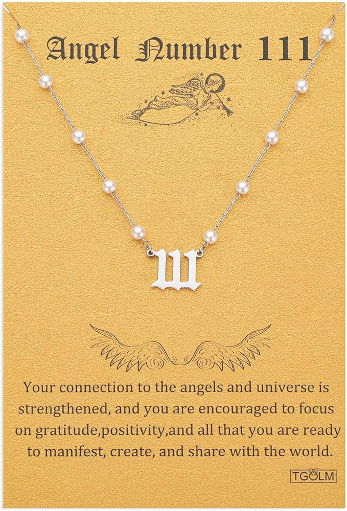 Angel Number Necklace 18k Gold Plated Stainless Steel Faux Pearl Choker Chain Gift for Women Girl... | Amazon (US)