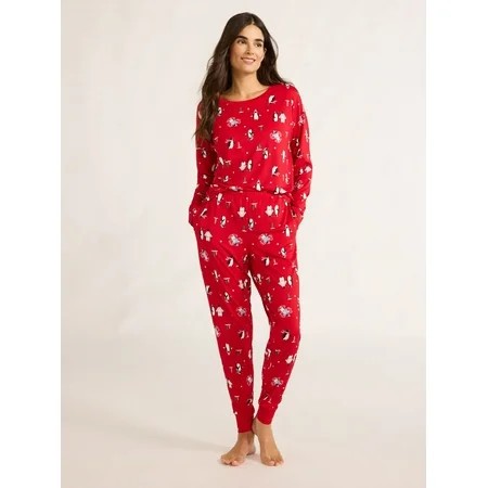 Joyspun Women’s Long Sleeve Tee and Jogger Pants Pajama Set 2-Piece Sizes S-3X | Walmart (US)