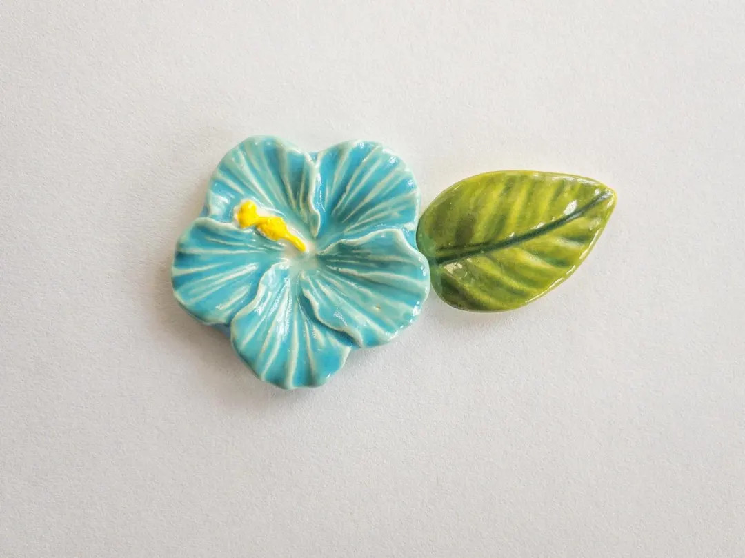 Teal Turquoise Hibiscus Flower Leaf Ceramic Mosaic Tiles | Etsy (US)