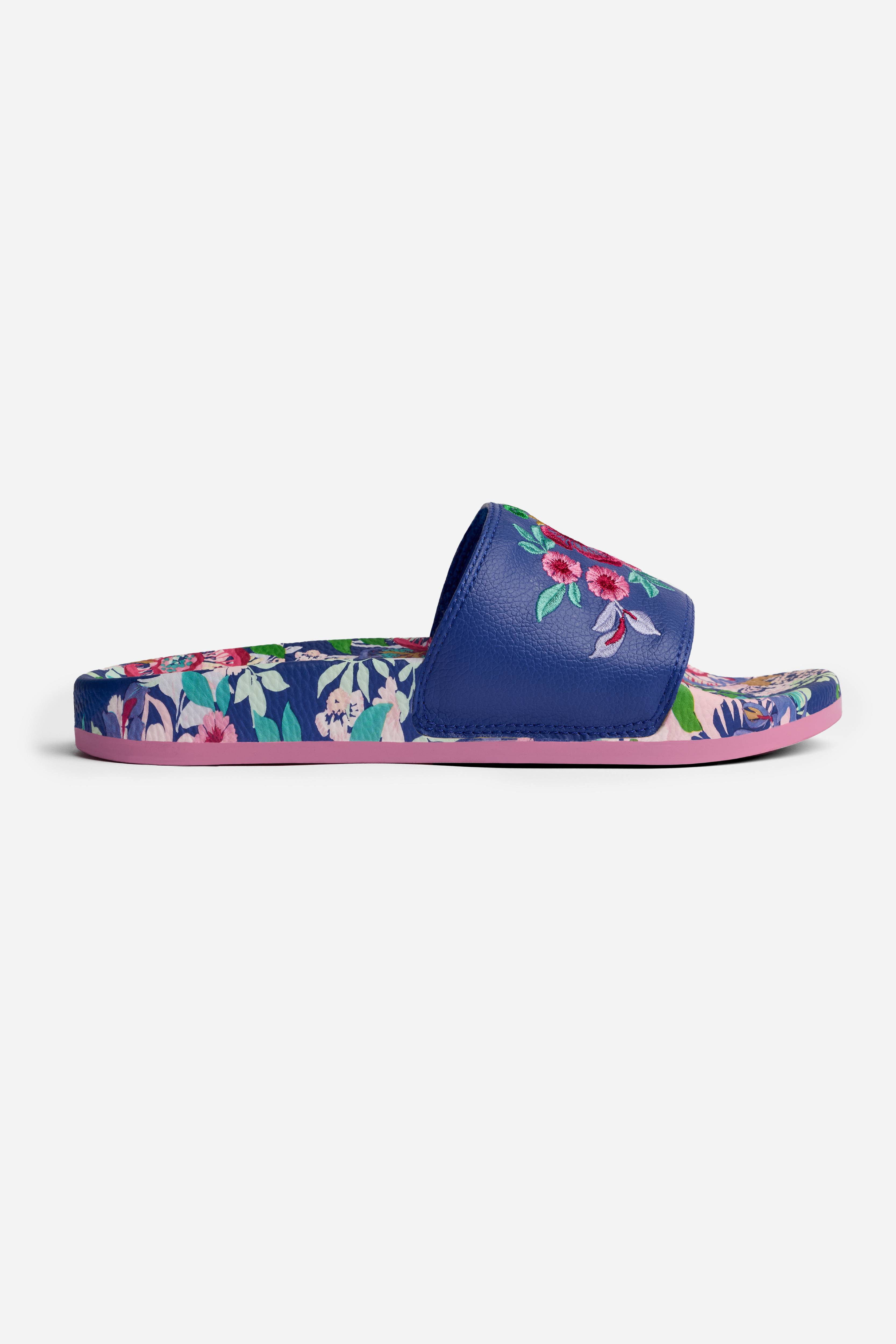 NAVY MELIA EMBROIDERED POOL SLIDE
                                
                              ... | Johnny Was