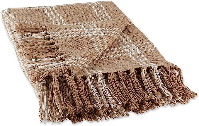 DII Modern Farmhouse Plaid Collection Cotton Fringe Throw Blanket, 50x60, Stone/Off-White | Amazon (US)