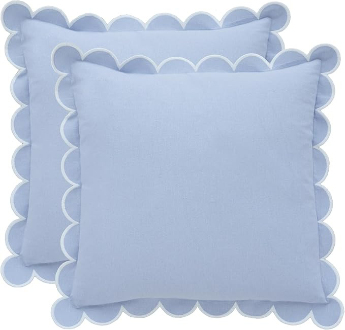 BEBE BASK Blue Scalloped Pillow Cover - Set of 2-18 x 18 Inch - Scallop Pillow Cover - Scalloped ... | Amazon (US)