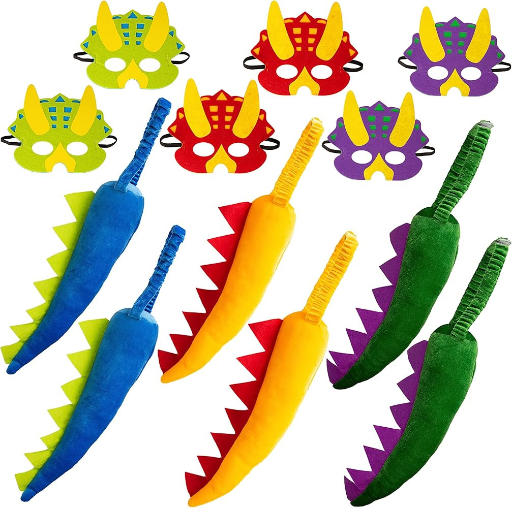 Tigerdoe Dragon Costume Party Set- 6 Dragon Tails & 6 Masks for Kids - Dino Theme Party | Amazon (US)