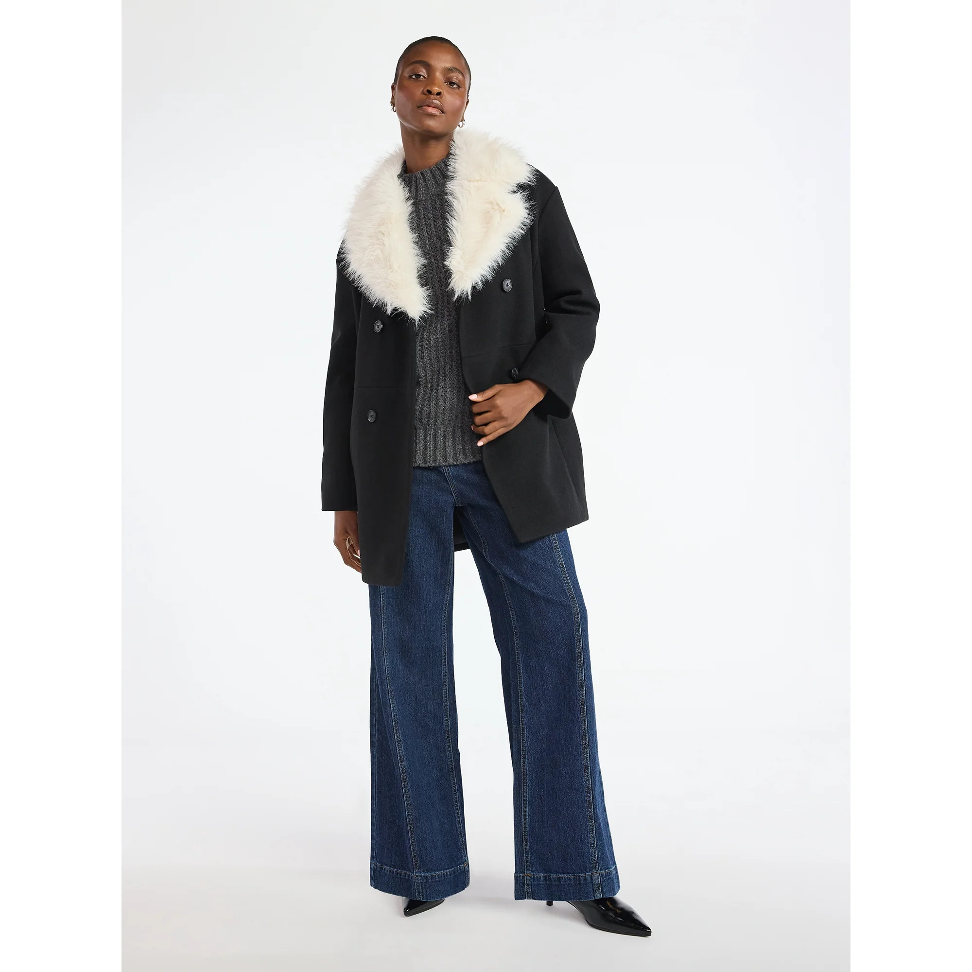 Scoop Women's and Women's Plus Oversized Faux Fur Collar Coat, Heavyweight, Sizes XS-4X | Walmart (US)