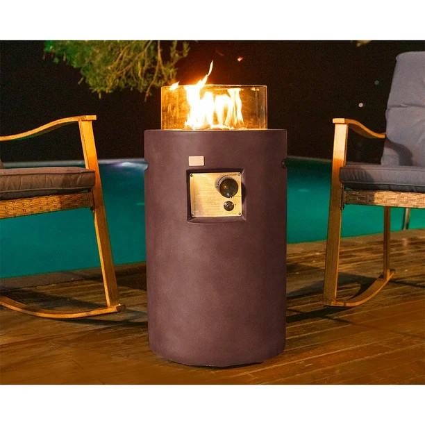 COSIEST Outdoor Propane Dark Bronze Fire Pit Table Round Base, Wind Guard - Walmart.com | Walmart (US)