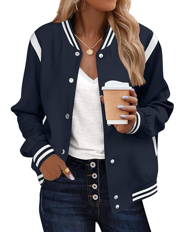 Zeagoo Bomber Jacket Women Varsity Casual Button Down Lightweight 2025 Fall Fashion Short Outerwe... | Amazon (US)