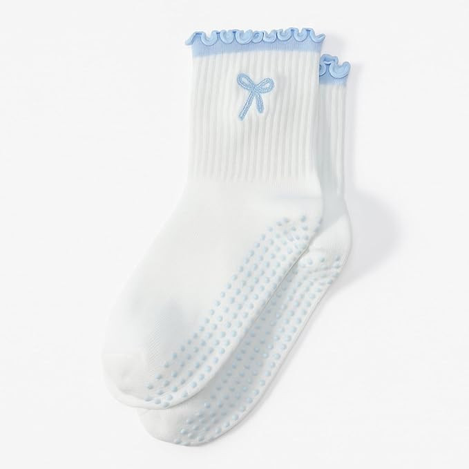 Jeyiour Women Cute Pilates Socks Bow Nonslip Ruffle Yoga Socks with Grip Barre Pilates Gift for W... | Amazon (US)
