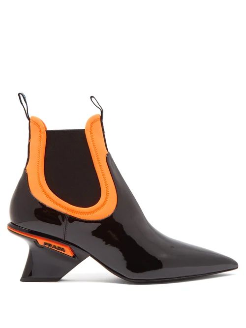 Prada - Leather Neoprene Insert Point Toe Chelsea Boots - Womens - Black Orange | Matches (UK)