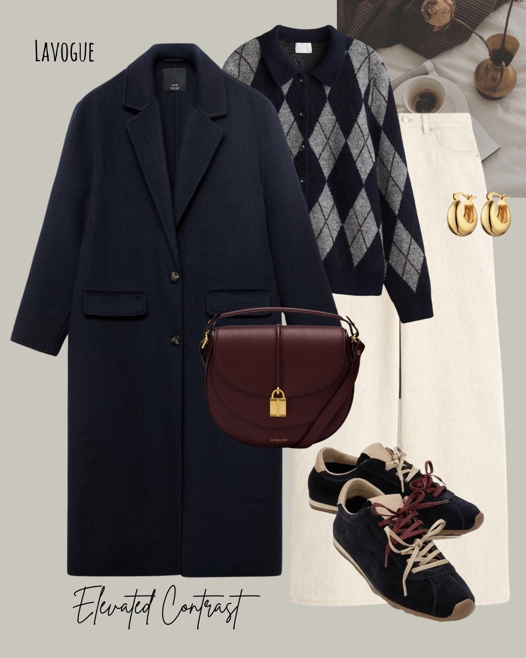 Navy with a Pop of burgundy!!
Layered up in a dark navy wool coat over a checkered cardigan—classic with a twist. Kept it light on the bottom with beige jeans, and added navy sneakers to tie it all together. The burgundy bag adds just the right pop of color. Chic, casual, and perfect for fall. 

Linked everything here! 

#FallLayers #NavyStyle #LTKLook #ClassicWithColor

#LTKItBag #LTKSeasonal #LTKWorkwear