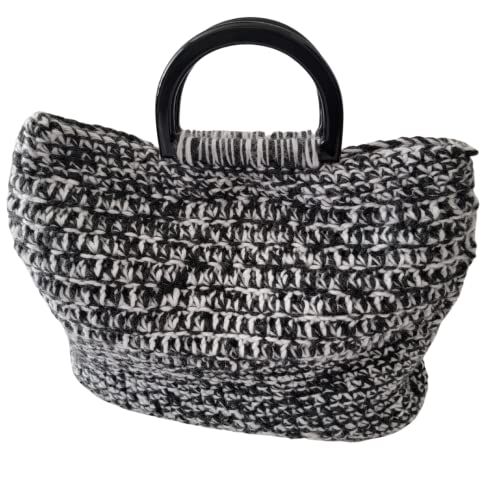 Crochet Satchel Purse, Plastic handle crochet Handbag, Crochet Satchel Bag (Black & White) | Amazon (US)