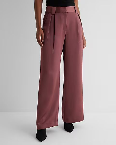 Stylist High Waisted Satin Pleated Wide Leg Pant | Express