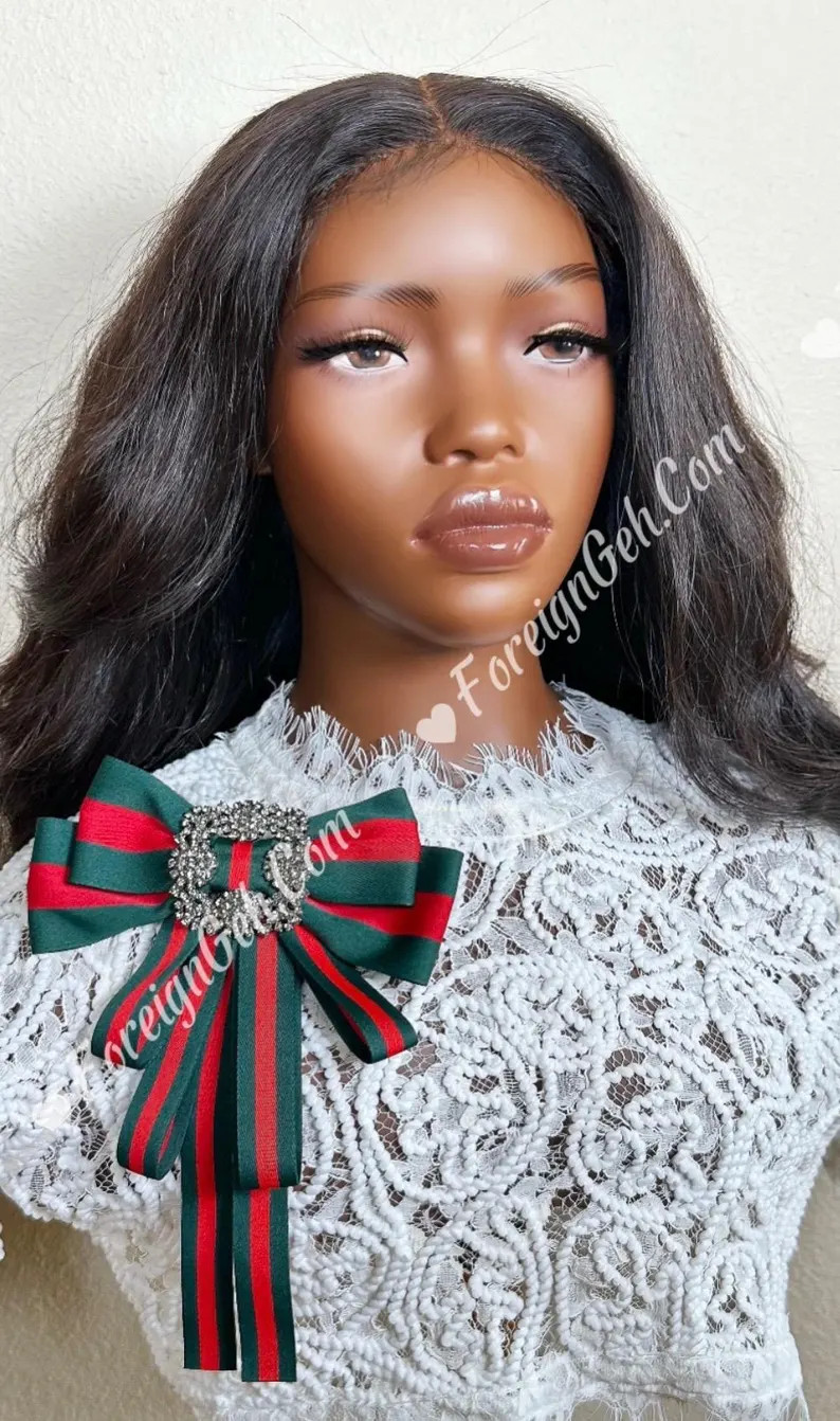 Green/red OR Navy/red Striped Bow Brooch With Sparkling Center Elegant Handmade Statement Pin Fas... | Etsy (US)