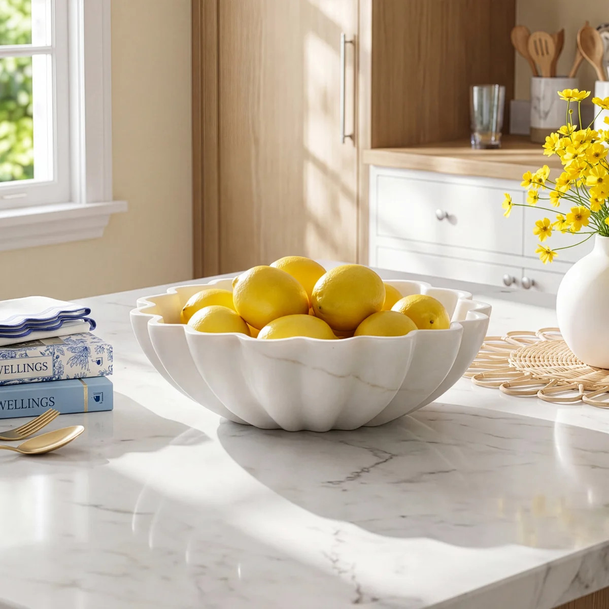 Calvin 12" D Handmade Scalloped Shell-Inspired Natural Marble Decorative Plate | Wayfair North America