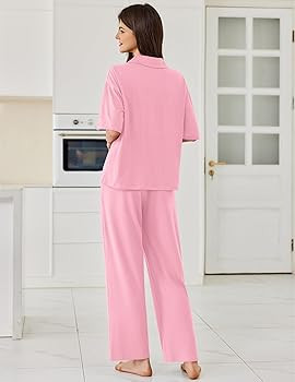 Ekouaer Women Pajamas Set Button Down Sleepwear Short Sleeve Pjs Soft Comfy Nightwear with Long P... | Amazon (US)