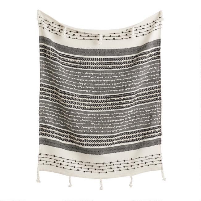 Black and Ivory Woven Indoor Outdoor Throw Blanket | World Market