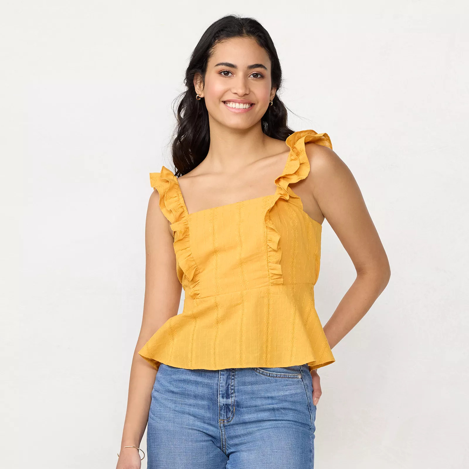 Women's LC Lauren Conrad Ruffle Sleeve Peplum Tank, Size: Small, Med Orange | Kohl's