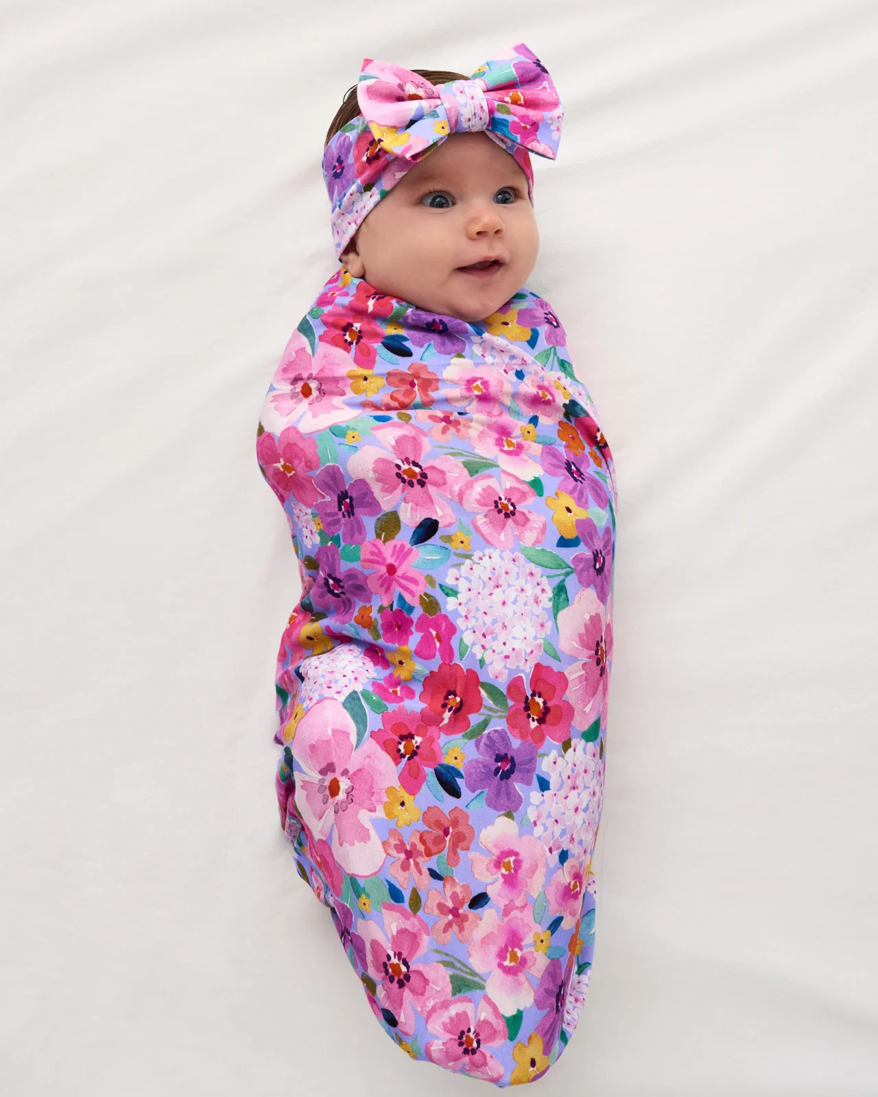 Sweet Sprigs Swaddle & Luxe Baby Girl Soft & Stretchy Bamboo Bow Headbands Set | Little Sleepies