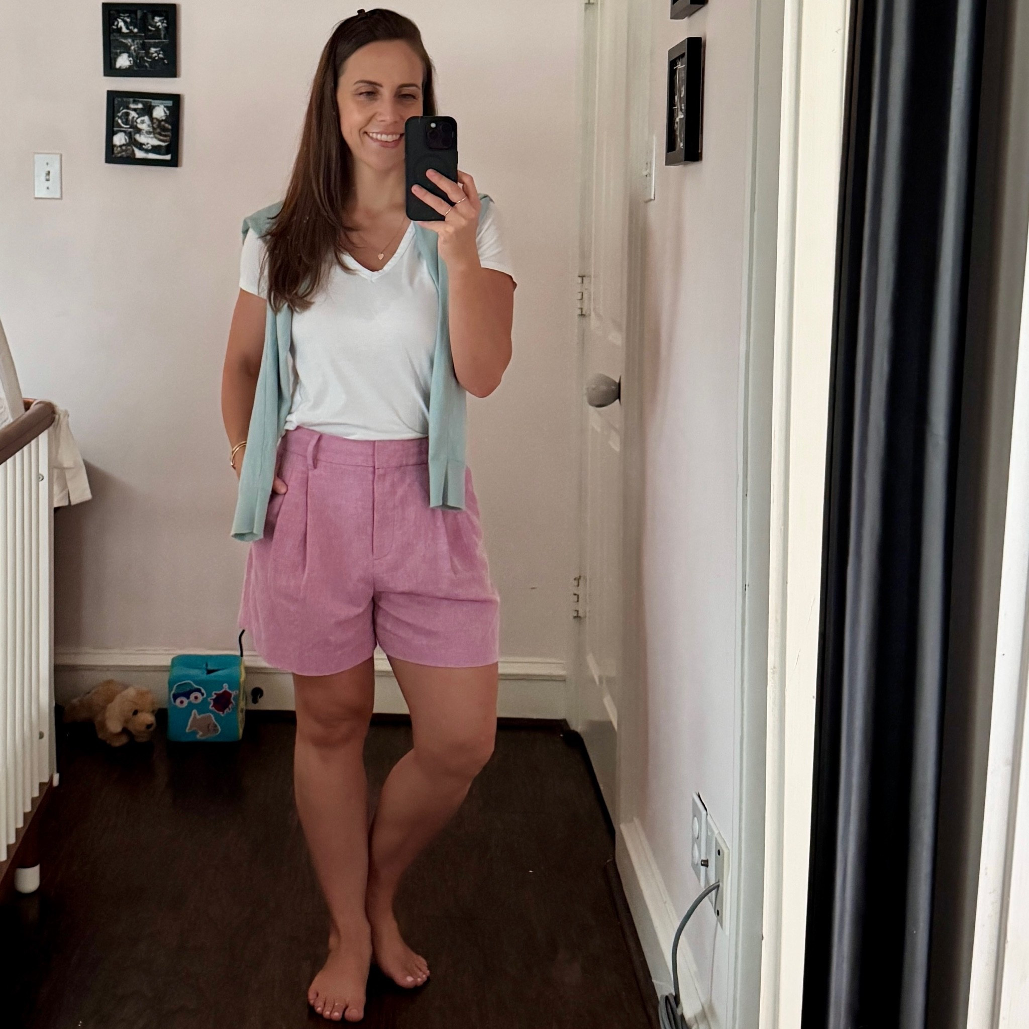 Ultra chic outfit! Love the long pleated shorts and the color combo with the mint cardigan. Super preppy! Wearing a size 4 in shorts and small in cardigan. Would size down in shorts.

#LTKootd #LTKTravel #LTKPetite