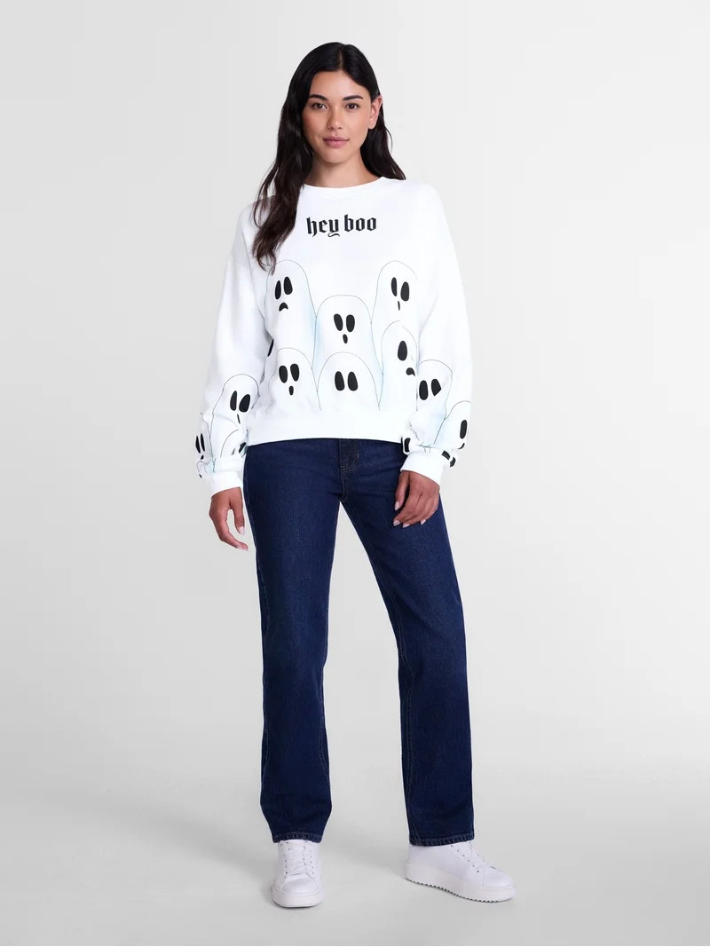 Halloween Women's Hey Boo Graphic Sweatshirt with Long Sleeves, Sizes XXS-XXL | Walmart (US)