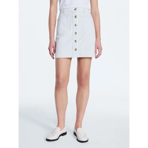 Free Assembly Women's Button Front Striped Cotton Mini Skirt, Sizes 0-20 | Walmart (US)
