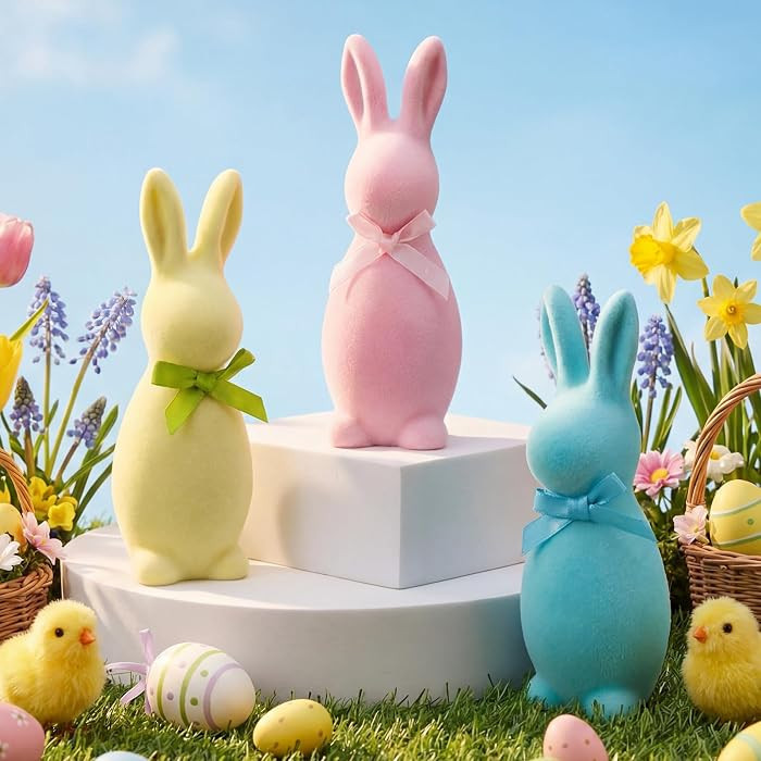 Thyle 3 Pcs Easter Decorations Bunny Figurines 5.2 Inch Tiered Tray Decor Bunny Shape Tabletop Ce... | Amazon (US)