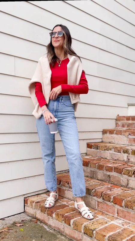 Spring Outfit! Pop of Red. ❤️

Everlane tee. Fits TTS. 
Madewell perfect vintage denim. I size down one size in Madewell jeans. 
Anthropologie fisherman sandals fit TTS - love them! 
Krewe sunglasses on sale! 

#LTKsalealert #LTKVideo #LTKshoecrush