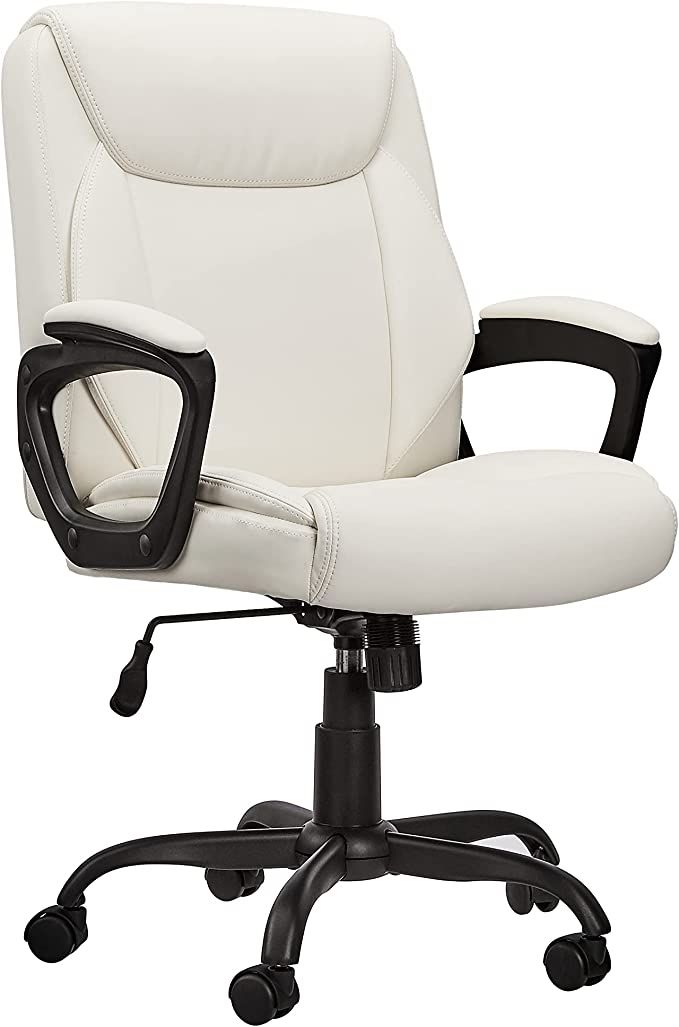 Amazon Basics Classic Puresoft Padded Mid-Back Office Computer Desk Chair with Armrest - Cream | Amazon (US)