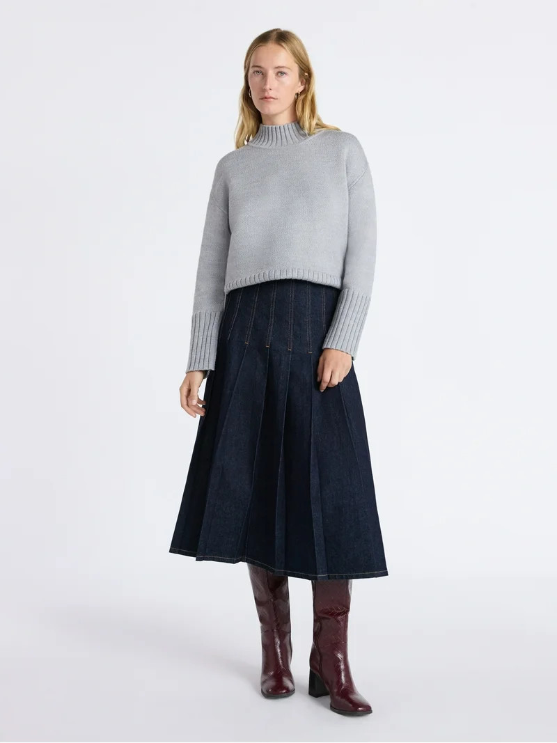 Free Assembly Women's Mock Neck Pullover Sweater with Tall Cuffs, Midweight, Sizes XS-XXL | Walmart (US)