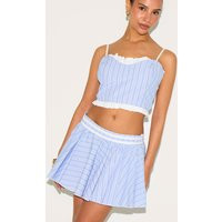 Petite Blue And White Striped Mini Skater Skirt, Blue/White | PrettyLittleThing US
