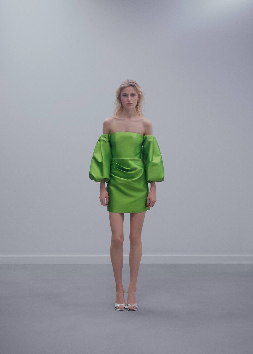 Satin dress with volume sleeves -  Women | Mango USA | MANGO (US)