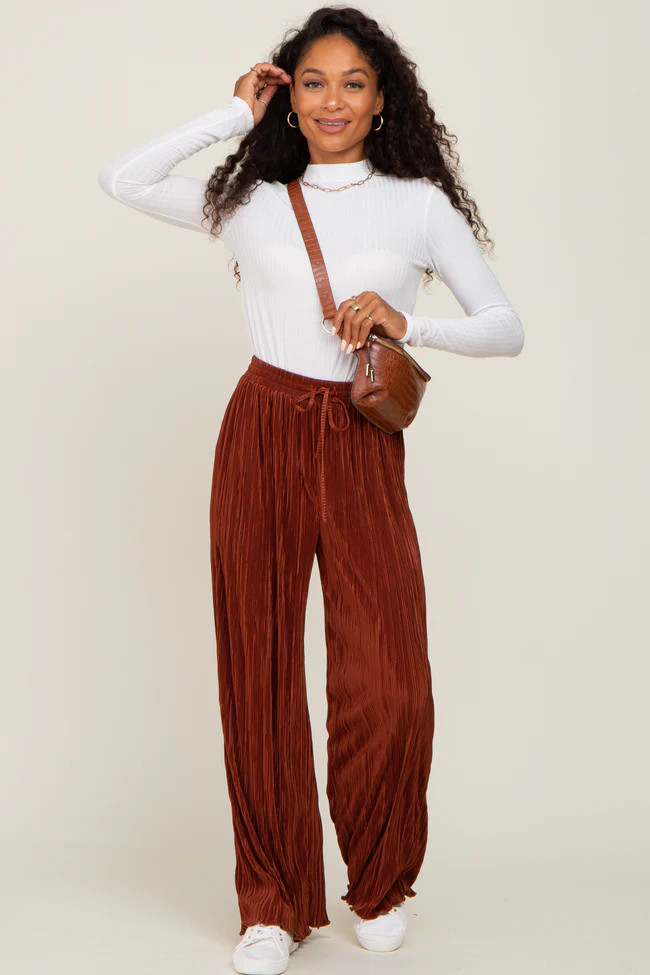 Rust Pleated Wide Leg Pants | PinkBlush Maternity
