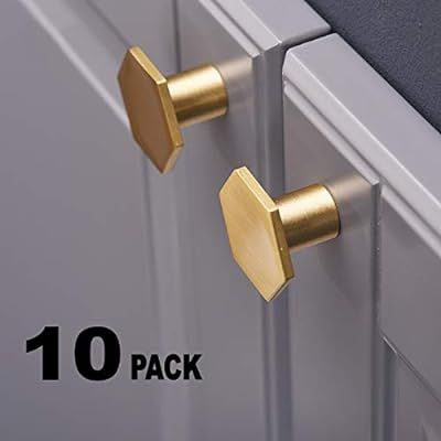 Pack of 10, Brass Cabinet Knobs Pull Handle for Bathroom Wash Room Cabinetry Furniture (Hexagon) | Amazon (US)