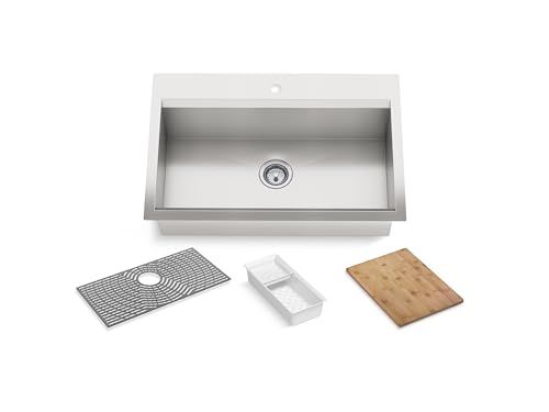KOHLER Task Kitchen Sink, Stainless Steel Dual Mount Single Bowl, 33" Workstation Sink, 1 hole fa... | Amazon (US)