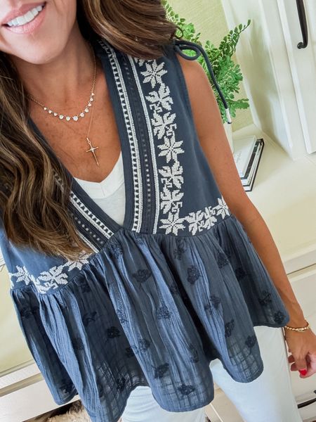 Embroidered swing tank. Summer tank. Nordstrom. 
Tank XS

Necklace discount code: TWOPEASINABLOG 

#LTKstyletip #LTKSeasonal #LTKover40