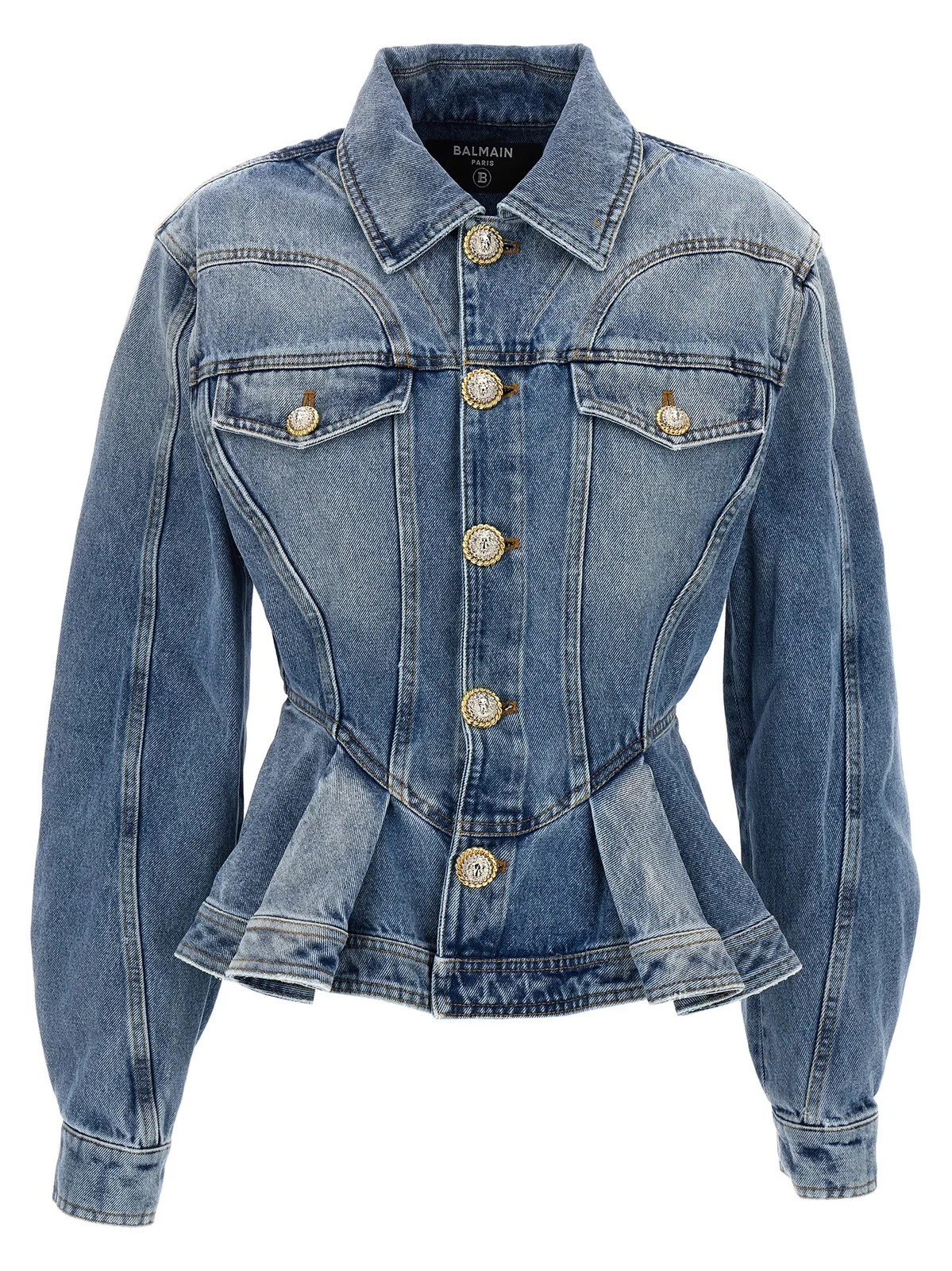 Balmain Peplum Denim Jacket | Cettire Global